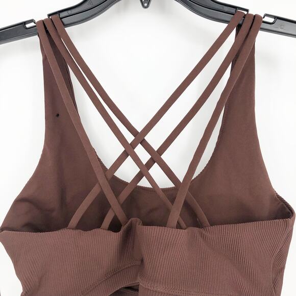 Cotton On: Body Womens Strappy Sports Crop Top XL Brown Rib Scoop Neck Yoga NWT - Picture 5 of 10